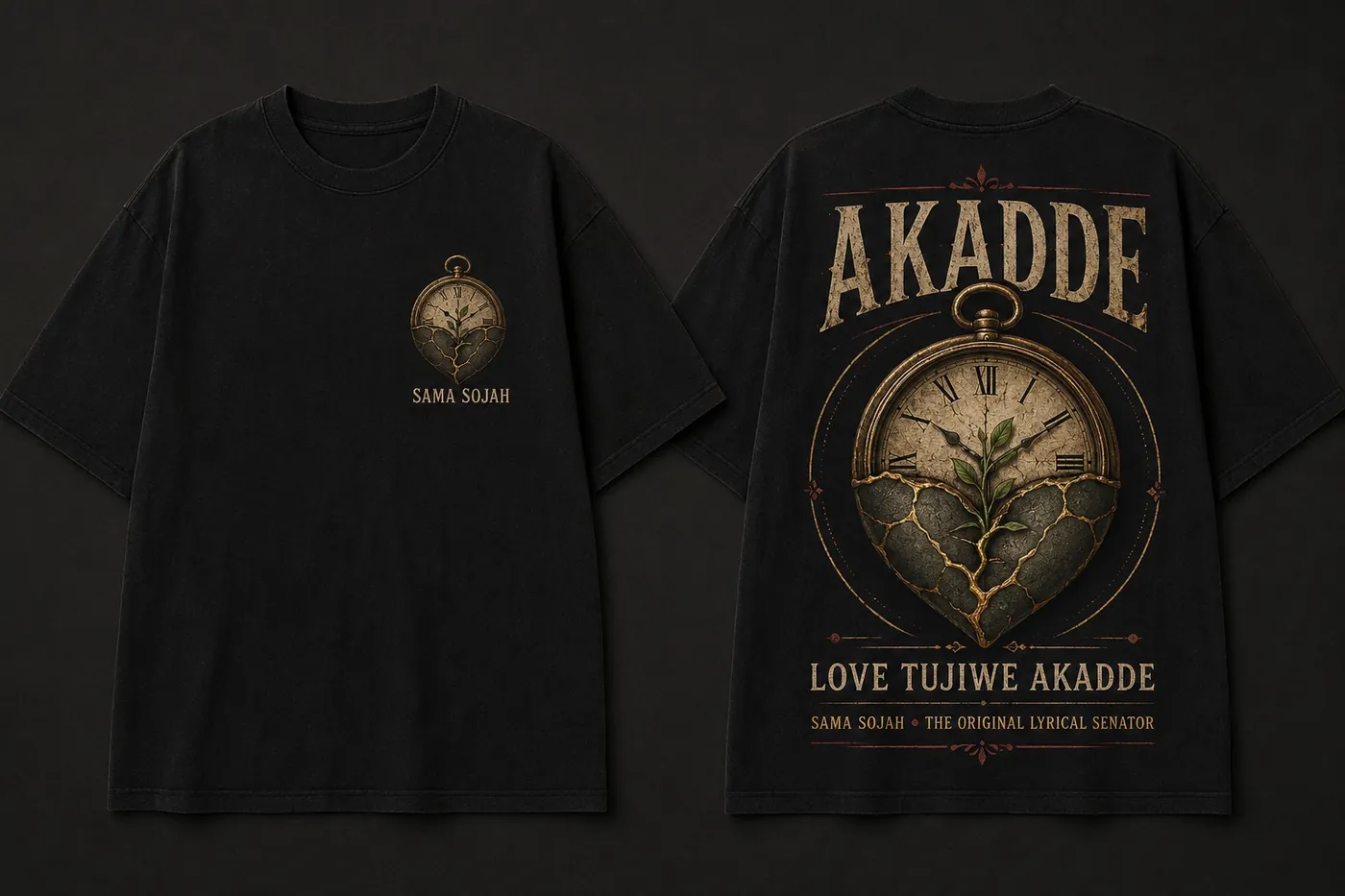 Akadde heart and time T-shirt front and back